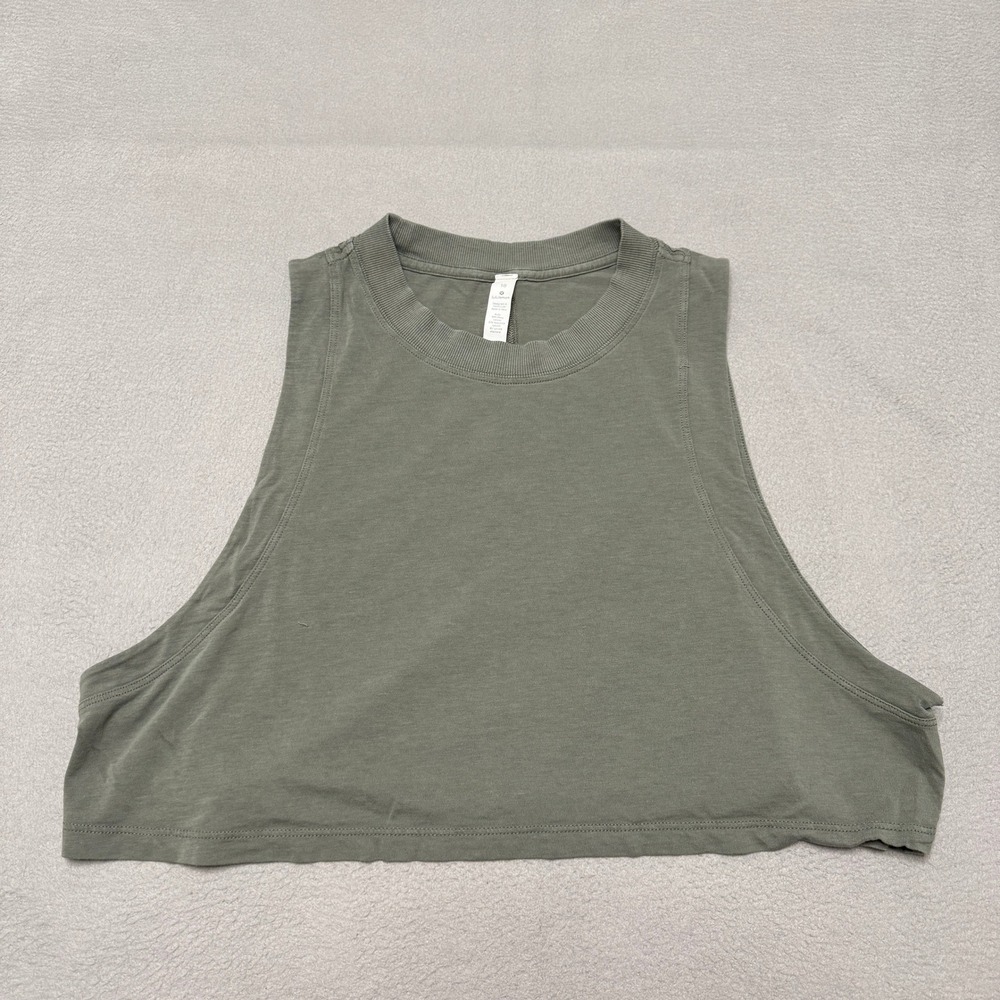Lululemon Cates Tank Top Women 10 Green Pima Cotton Cropped Sleeveless Gym Yoga